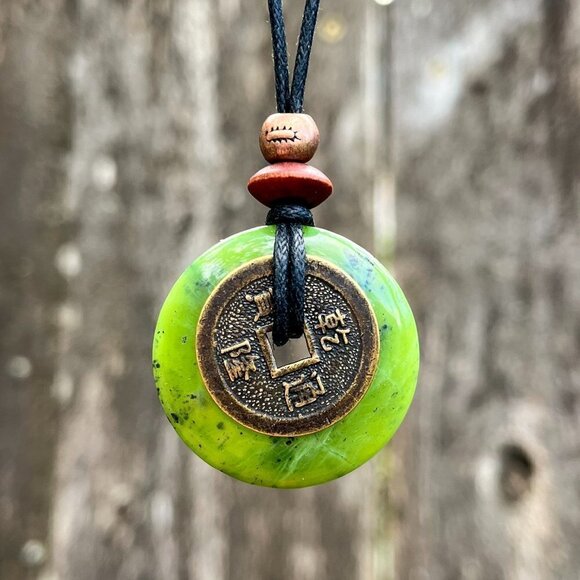 Artisan Jewelry - Green Canadian Jade Lucky Coin Pendant Necklace | Handmade